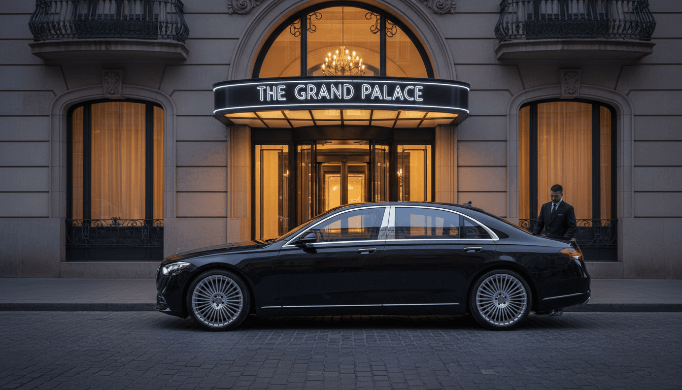 Luxury sedan parked outside a premium Barcelona venue