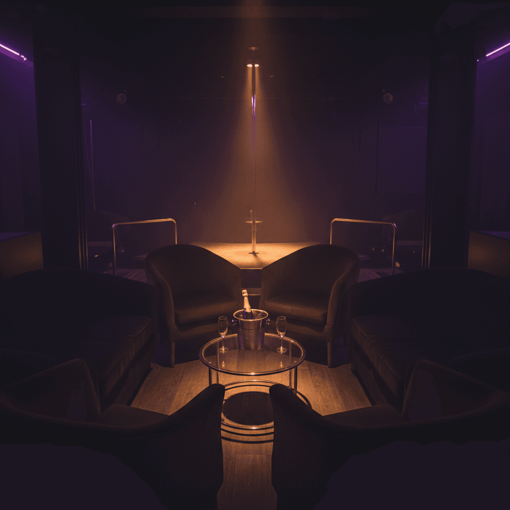 Private VIP lounge with velvet seating and champagne