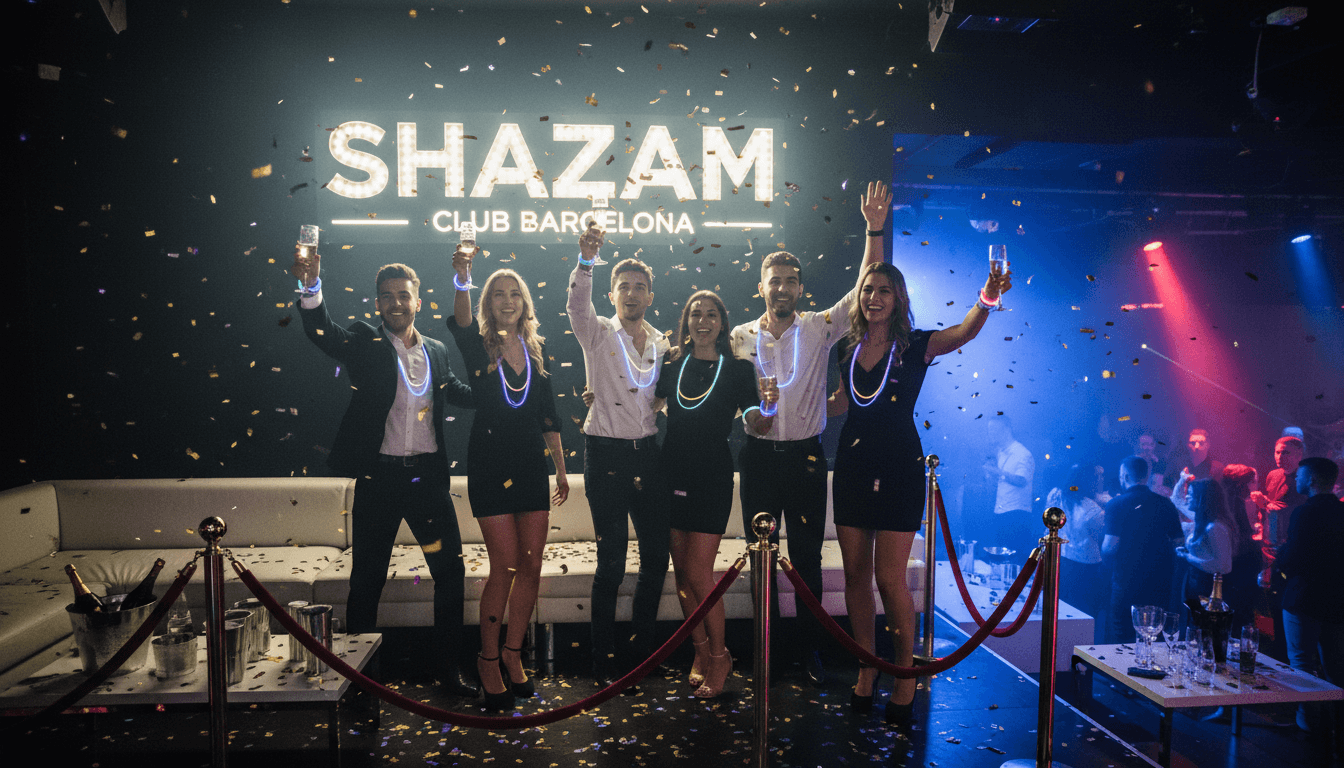 Friends enjoying an exclusive nightclub experience with VIP service in Barcelona