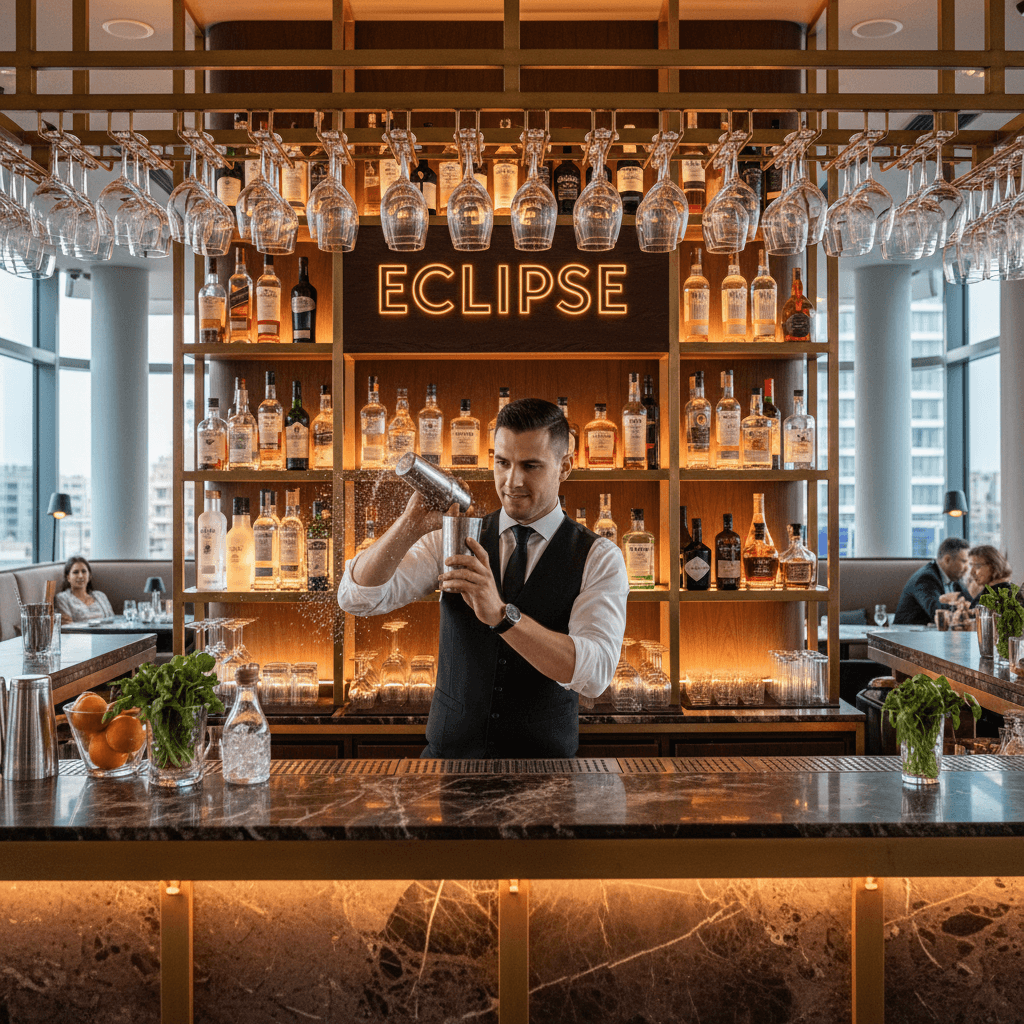 Upscale bar service showing expert mixology and premium drink presentation