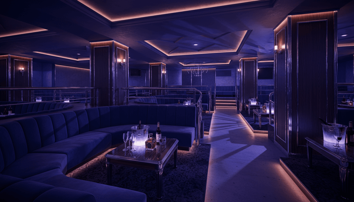 Exclusive VIP booth in Barcelona strip club with premium seating and ambient lighting
