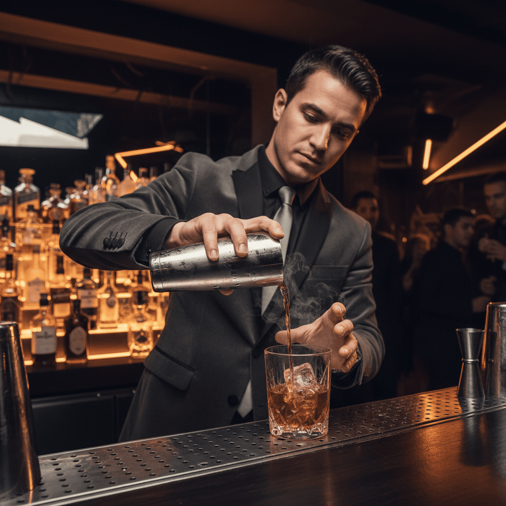 Expert bartender preparing premium cocktail