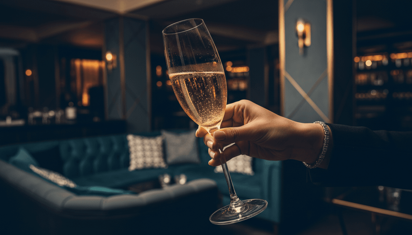 Champagne glass in luxury nightclub setting