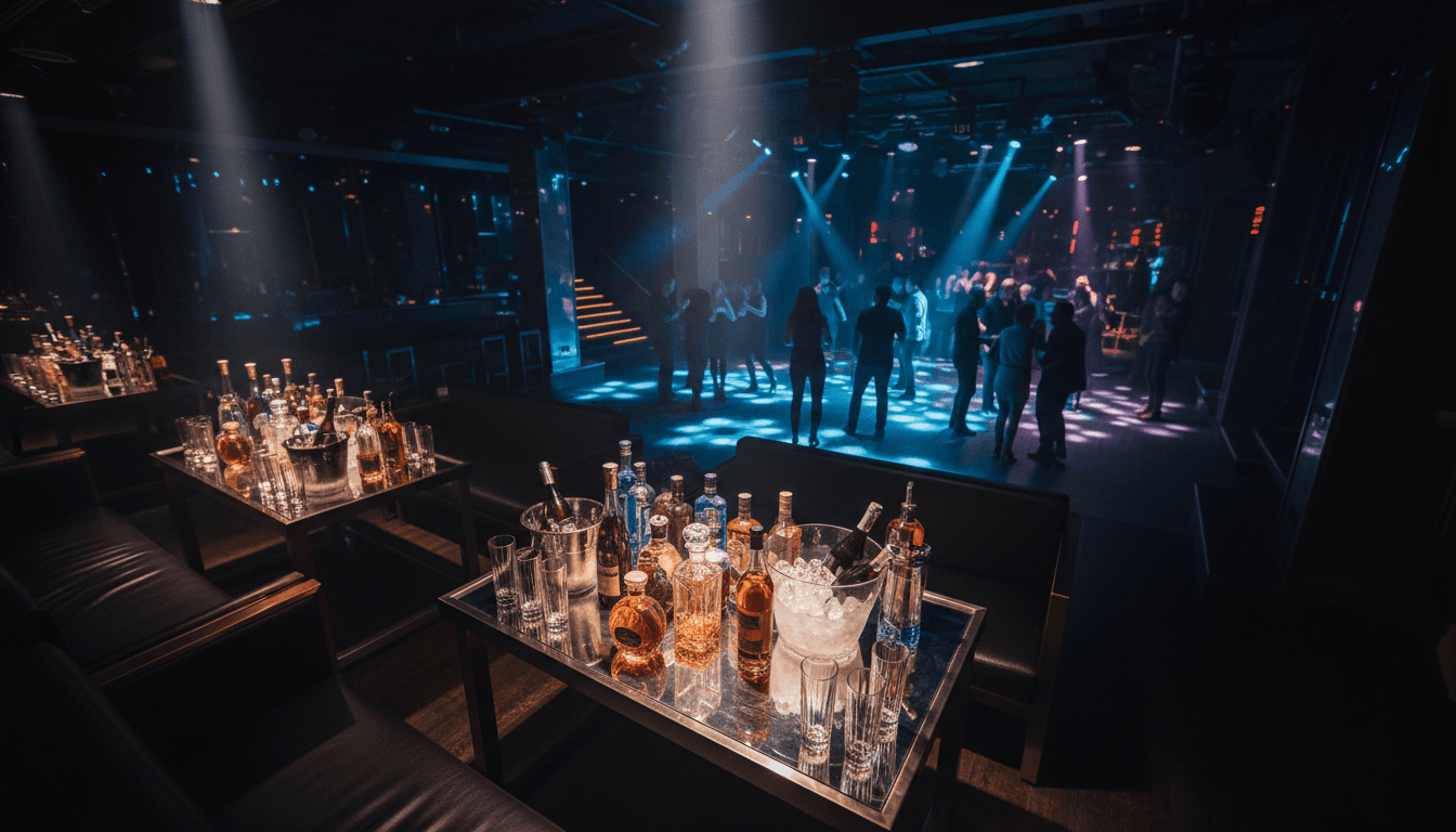Exclusive VIP table setup at Barcelona nightclub with premium bottle service