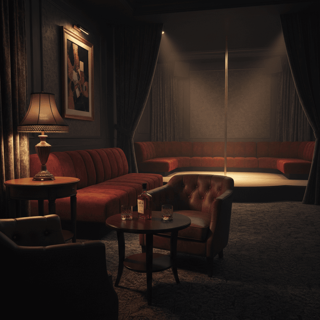 Exclusive VIP lounge inside a Barcelona strip club with private pole stage