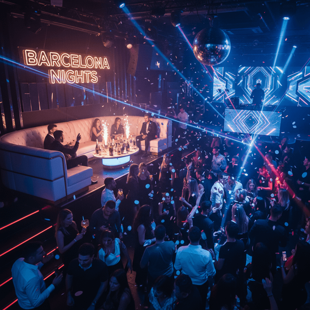 Vibrant nightclub scene with VIP table positioning