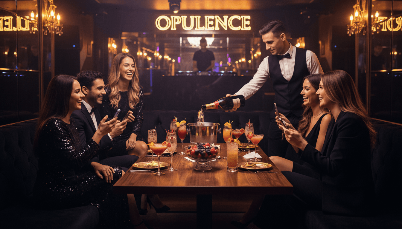 VIP table with drinks and bottle service at Barcelona nightclub