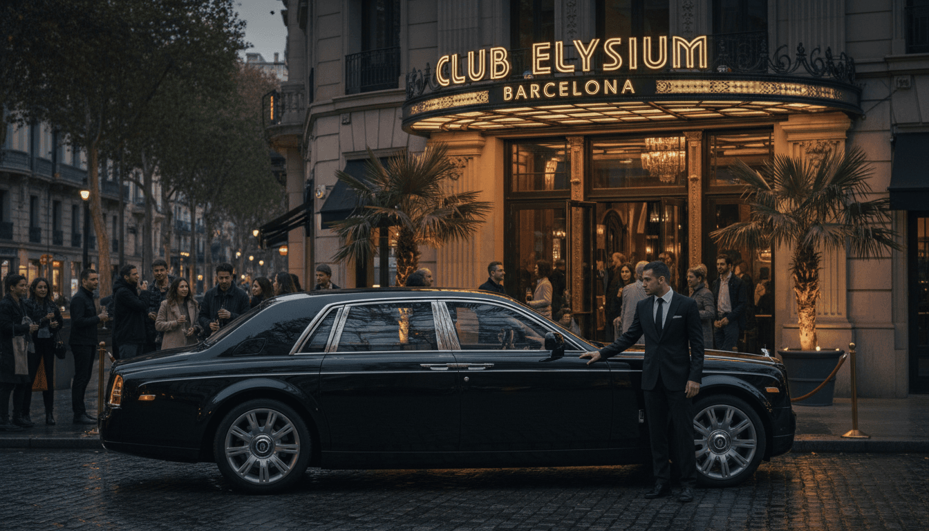 Private transfer arriving at exclusive Barcelona nightlife venue
