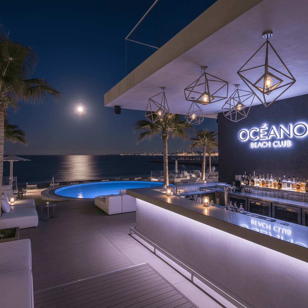 Port Olímpic waterfront venue with sophisticated outdoor terrace and sea views