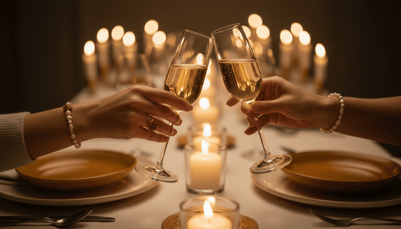 Celebratory toast with champagne at an upscale venue