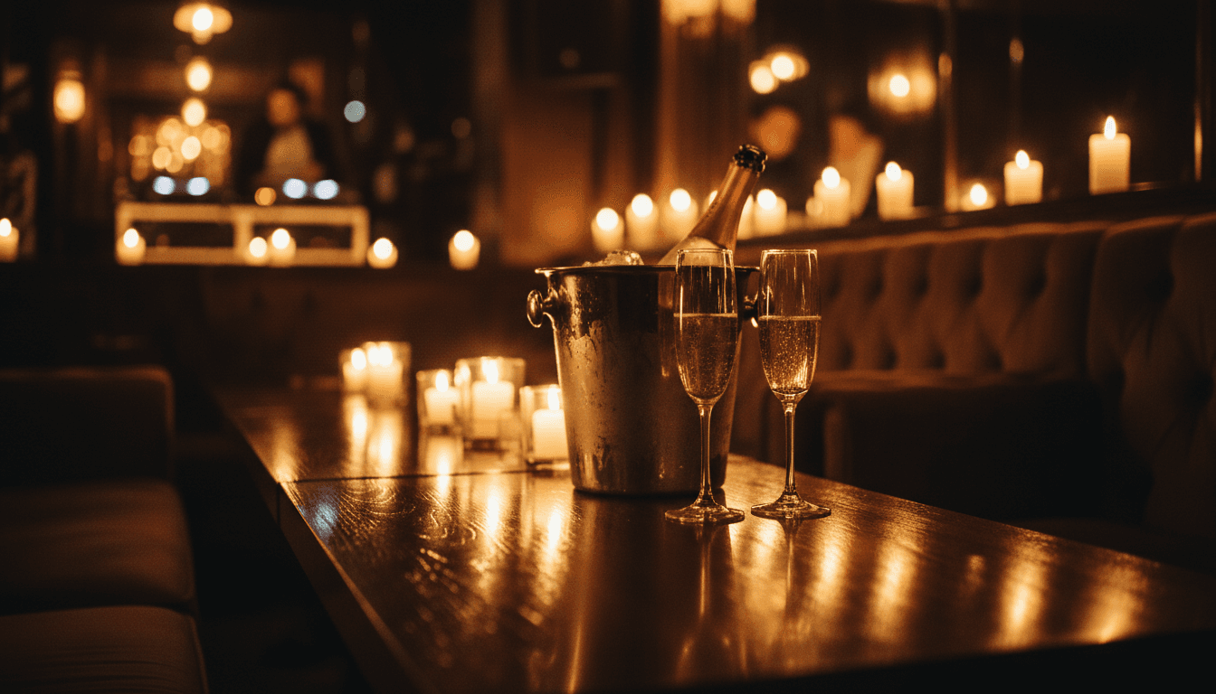 Premium champagne service with crystal glasses in an upscale nightclub setting