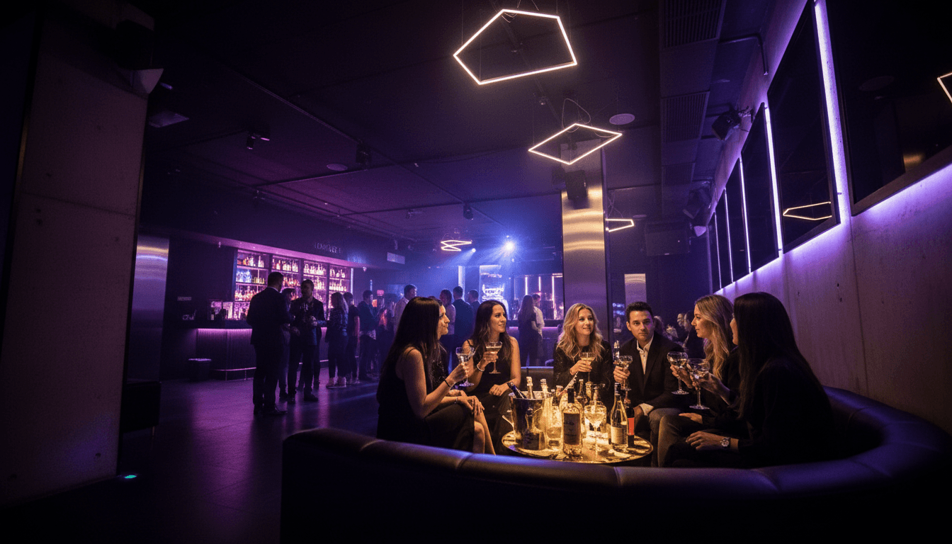 Guests enjoying premium cocktails at an exclusive Barcelona VIP nightclub table