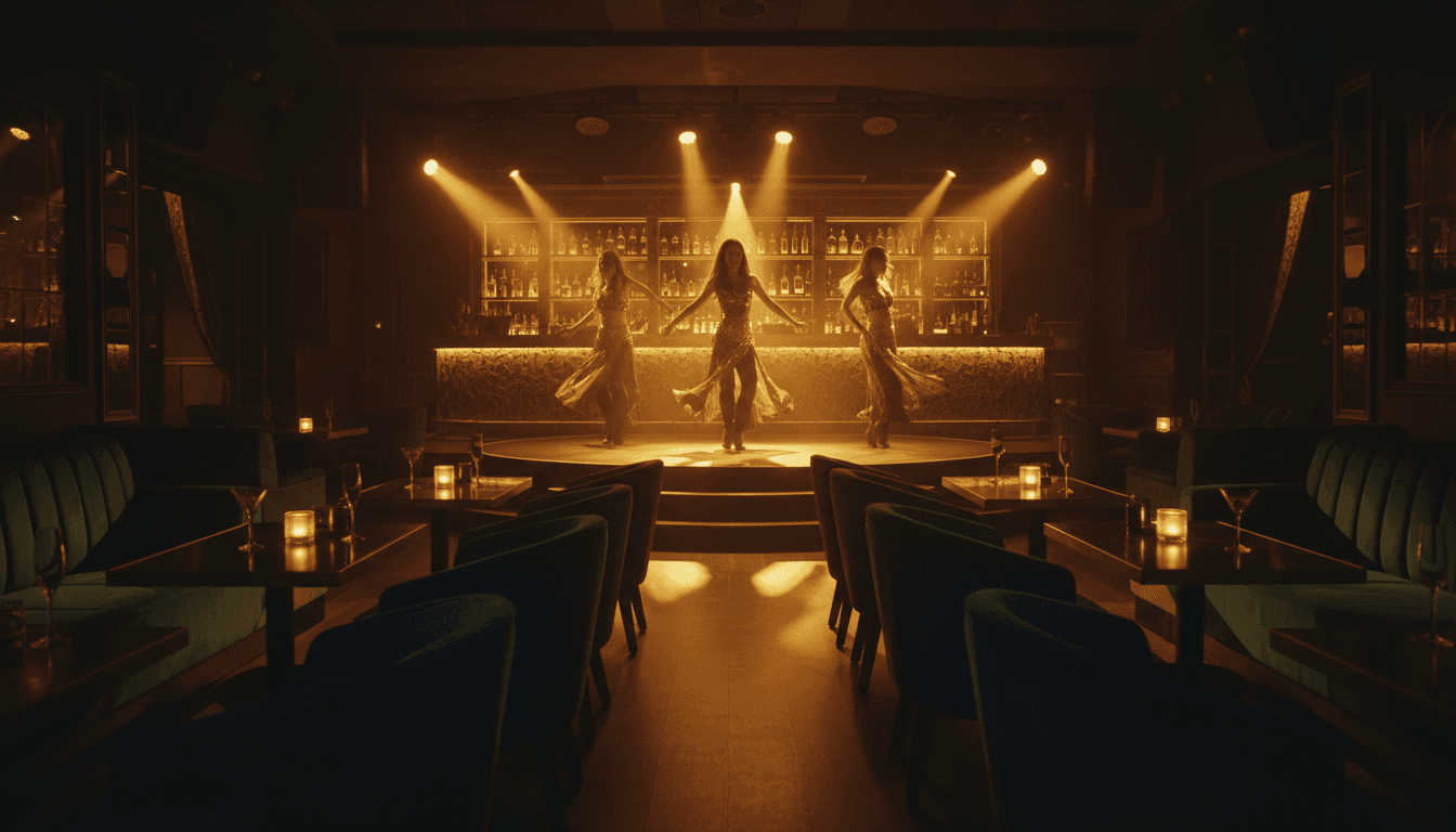 Upscale nightclub interior with ambient lighting and VIP seating