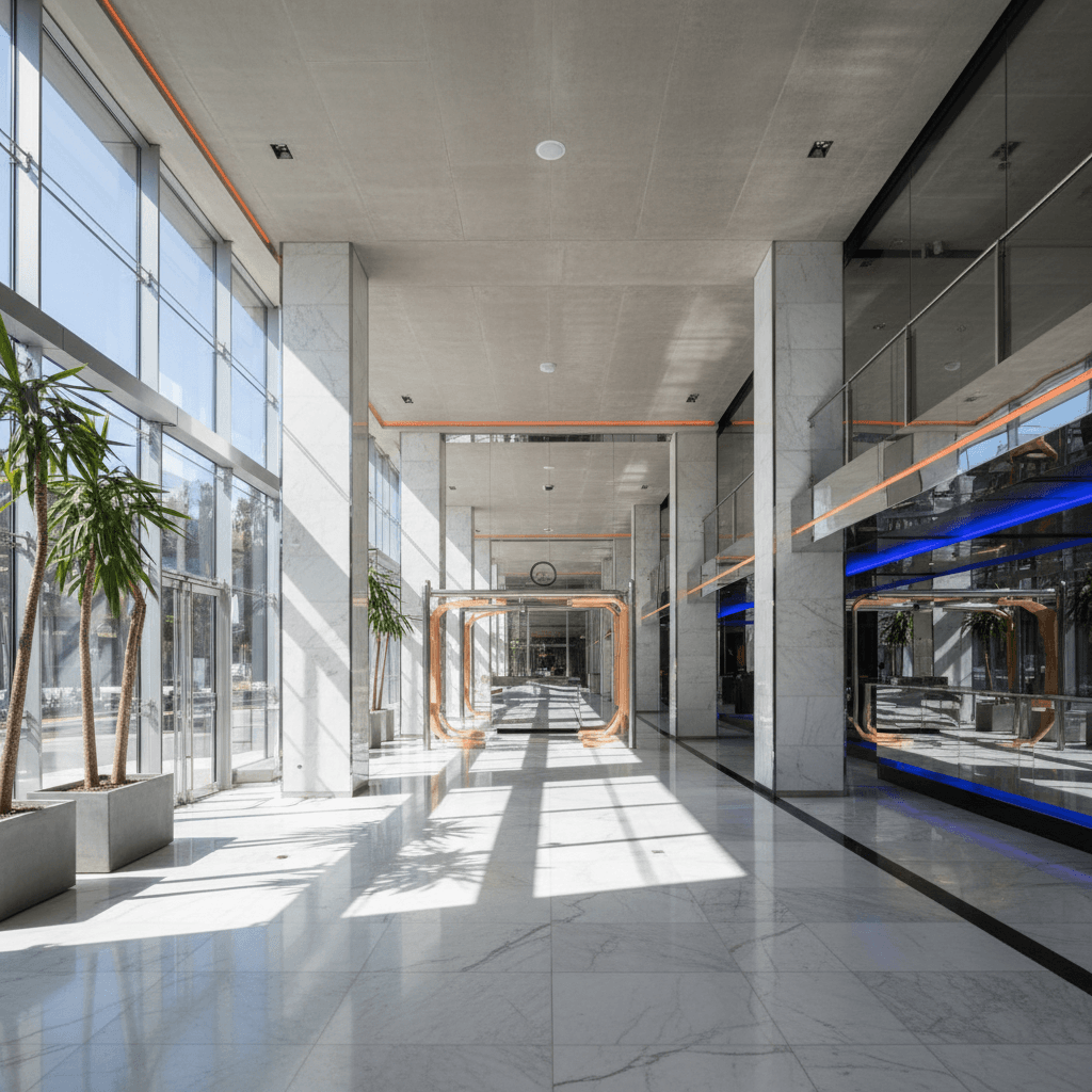 Modern upscale nightclub entrance and interior