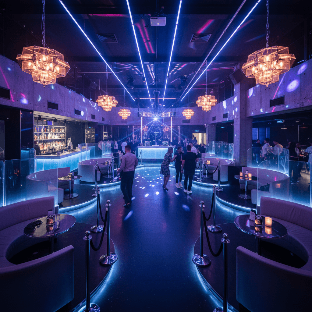 Sophisticated nightclub VIP zone with reserved tables