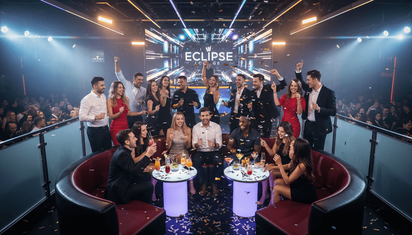Group celebration at VIP nightclub table