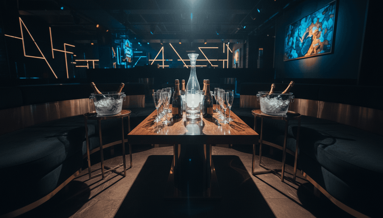 VIP table setup with champagne and mood lighting in an exclusive Barcelona nightclub