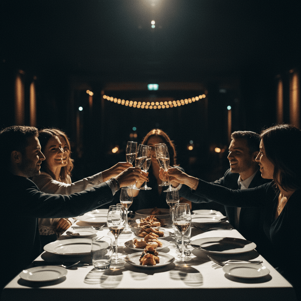 Guests celebrating with champagne at VIP table