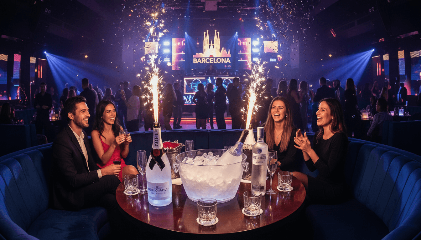 Exclusive VIP nightclub table with premium drinks service in a luxury Barcelona venue