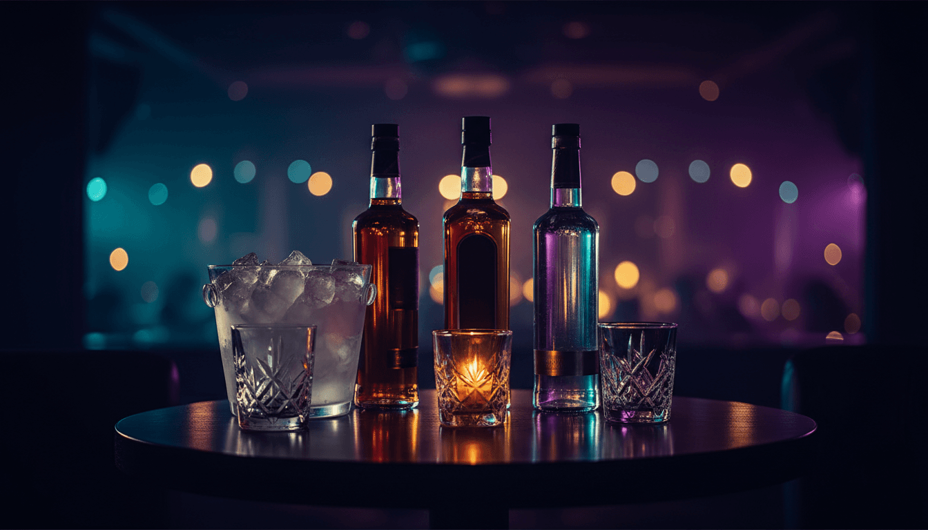 VIP bottle service table with premium spirits
