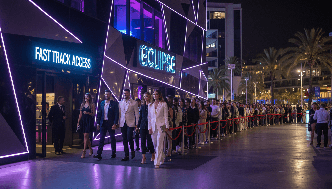 Elegant Barcelona strip club interior with mood lighting and premium seating